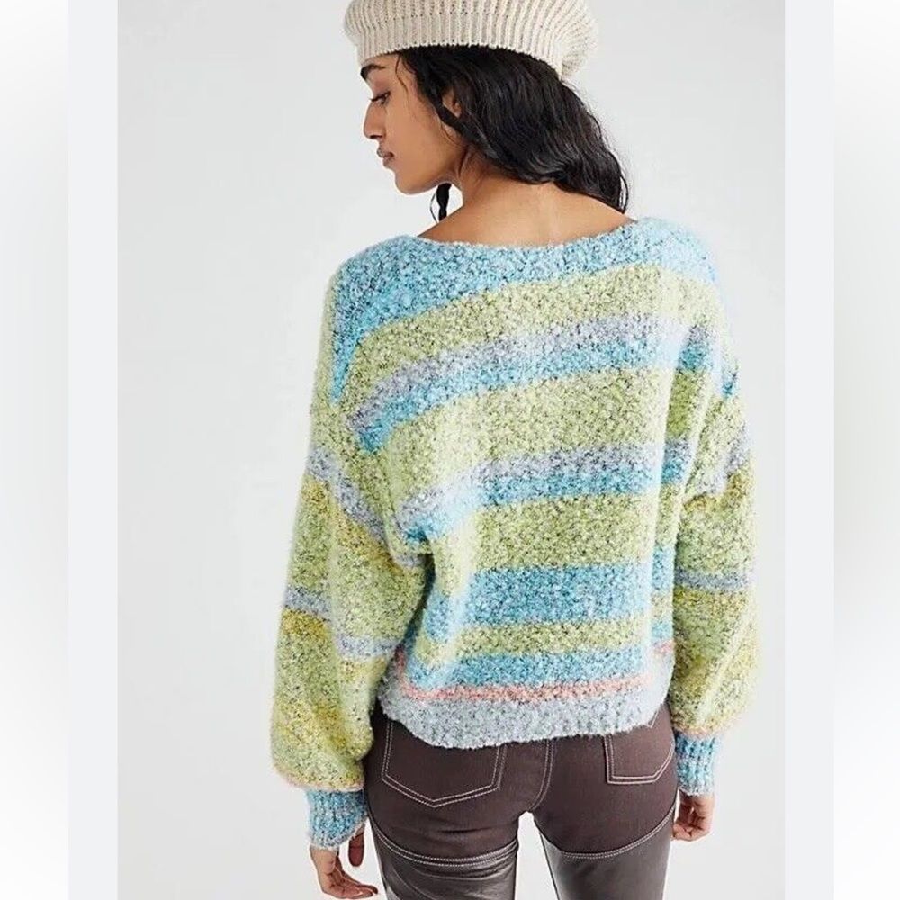Free People Pastel Green Multicolor Textured Button Cardigan - Picture 3 of 8